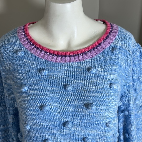 Lilly Pulitzer Verna Sweater Pom Pom Blue Pink Womens Crewneck Sz M - Picture 3 of 14